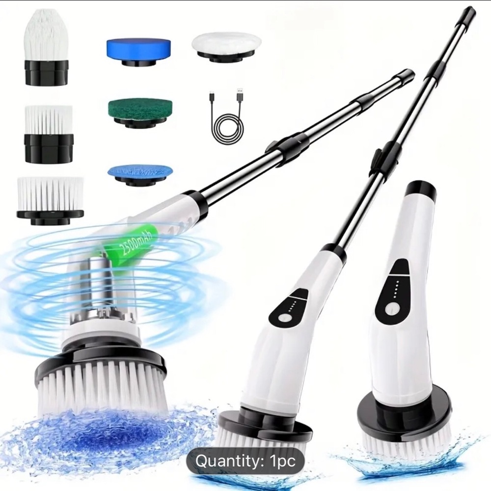 White Electric Spin Scrubber with Interchangeable Brush Heads